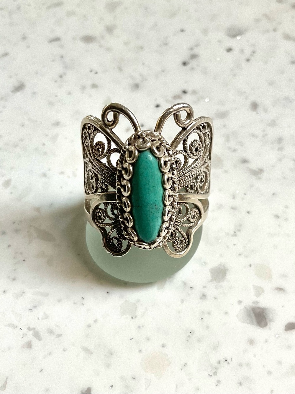 Vintage 925 Sterling Silver Turquoise Butterfly Ring